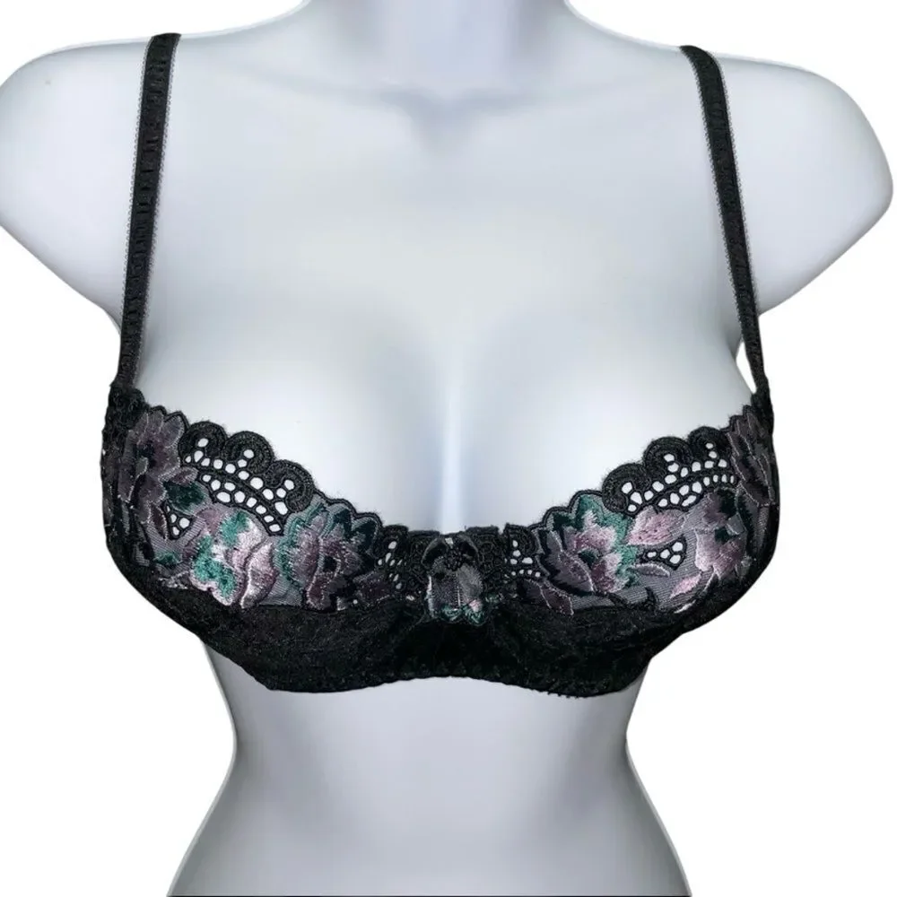 Gossard Black Lace Embroidered Floral Bra Size 34B